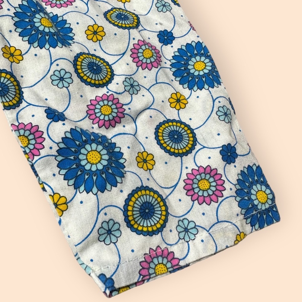Vintage Baby/Toddler Blue Yellow Pink Flower Button Down Pants Set Retro - Picture 11 of 14